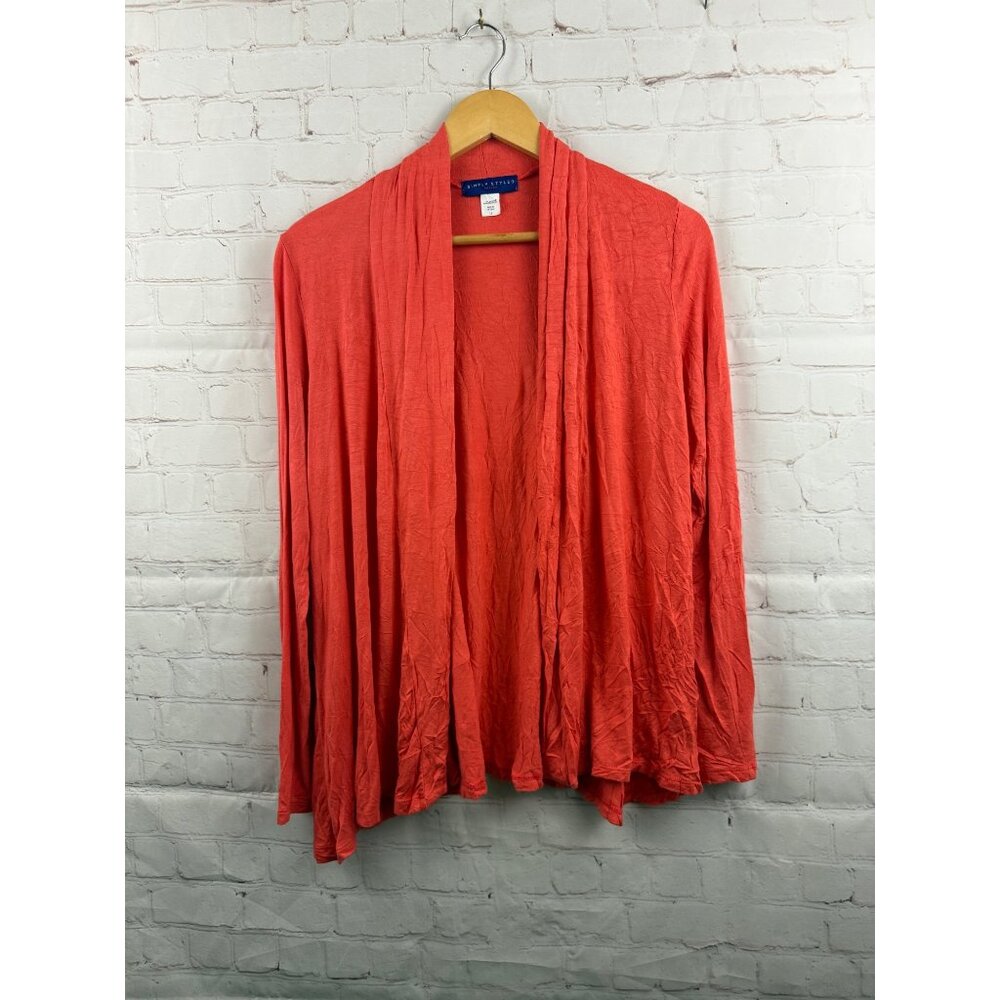 Simply Styled Cardigan Womens Size Large Petite Coral Orange Open Front